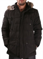 Kenneth Cole New York Men's Down Snorkel Jacket Coat Faux Fur Black Size M