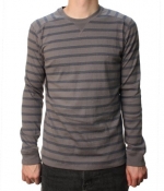 Quiksilver Men's Snitted Pull Over Sweater Dark Gray & Navy Blue Striped-Large