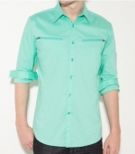 G by GUESS Shivers Stretch Long-Sleeve Shirt, GREEN POP (SMALL)