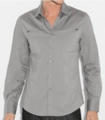 G by GUESS Shivers Stretch Long-Sleeve Shirt, FROST GREY (SMALL)