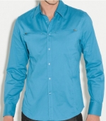 G by GUESS Shivers Stretch Long-Sleeve Shirt, BLUE JAY (SMALL)