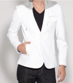 G by GUESS Men's Defense Hooded Blazer, TRUE WHITE (LARGE)