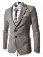 TheLees Mens casual peak lapels 2 button jacket blazer Beige Medium(US Small)