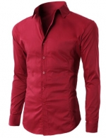 H2H Mens Wrinkle Free Slim Fit Dress shirts with Solid Long Sleeve RED XXL (JASK14)
