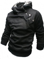 Men's Winter Sweatershirts Jacket Coat Rabbit Fur Collar W03 (XXXL （US X-Large）, Black)