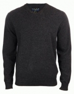 Men's 100% Cashmere Solid V-Neck Sweater (S, Heather Dark Charcoal)
