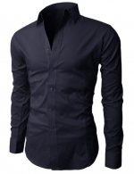 H2H Mens Wrinkle Free Slim Fit Dress Shirts with Solid Long Sleeve NAVY XXL (JASK14)