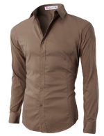 H2H Mens Wrinkle Free Slim Fit Dress shirts with Solid Long Sleeve BROWN XXL (JASK14)