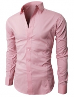 H2H Mens Wrinkle Free Slim Fit Dress Shirts with Solid Long Sleeve PINK US L/Asia XXL (JASK14)