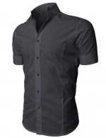H2H Mens Henley Wrinkle-Free Slim Fit Short Sleeve Dress Shirt, Charcoal, XL (Asian 2XL)