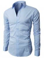 H2H Mens Wrinkle Free Slim Fit Dress Shirts with Solid Long Sleeve SKYBLUE (US XL, Asia XXL) (JASK14)