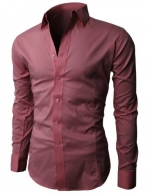 H2H Mens Wrinkle Free Slim Fit Dress Shirts with Solid Long Sleeve WINE US L/Asia XXL (JASK14)