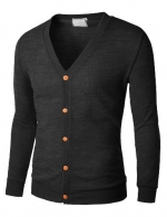 Doublju Mens Marled V-Neck Button Front Sweater Cardigan