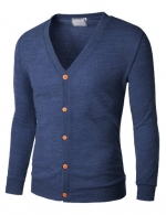 Doublju Mens Marled V-Neck Button Front Sweater Cardigan