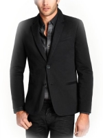 GUESS Men's Resort Sateen Blazer with Printed Lining, JET BLACK (SMALL)