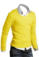 Keral New Men Sweater Jumper Tops Cardigan Premium Stylish Slim Fit V-neck Sweater Yellow L