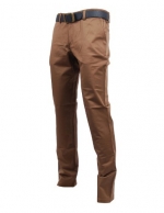 FLATSEVEN Mens Slim Fit Chino Pants Trouser Premium Cotton (CH101) Brown, Size L