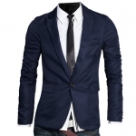 Zeagoo Men's V-Neck One Button Blazer Suit Medium Blue