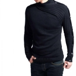 Mens Knitted Jumper Sweater Turtleneck Cotton Casual Ribbed Knitwear Size L Black