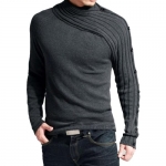 Mens Knitted Jumper Sweater Turtleneck Cotton Casual Ribbed Knitwear Size M Gray