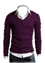 Keral New Men Sweater Jumper Tops Cardigan Premium Stylish Slim Fit V-neck Sweater Purple M