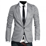Zeagoo Men's V-Neck One Button Blazer Suit Medium Dark Gray