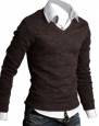 Keral New Men Sweater Jumper Tops Cardigan Premium Stylish Slim Fit V-neck Sweater Coffee L