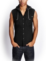 G by GUESS Men's Volt Sleeveless Hoodie, JET BLACK (SMALL)