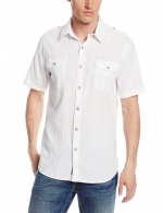 DKNY Jeans Men's Short Sleeve Solid Linen Cotton Shirt, White, Large