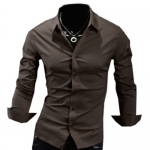 Fashion Mens Casual Long Sleeve Solid Color Business Designer Slim Dress Shirt Medium,Coffee