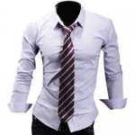 Fashion Mens Casual Long Sleeve Solid Color Business Designer Slim Dress Shirt Medium,Light Purple