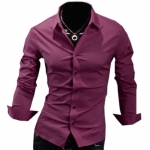 Fashion Mens Casual Long Sleeve Solid Color Business Designer Slim Dress Shirt Medium,Burgundy red