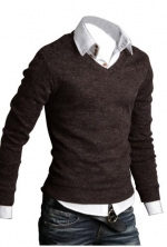 Keral New Men Sweater Jumper Tops Cardigan Premium Stylish Slim Fit V-neck Sweater Coffee L