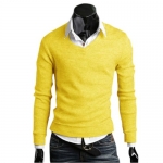 FUNOC Fashion Mens Solid Colors Knit Tops Jumper Knitwear Sweater Pullover (L(Asian XXL), Yellow)
