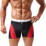 Baleaf Men's Fashion Gradient Color Swimwear (RedBlack, L)