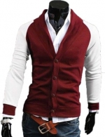 Men's Slim V-neck Knitted Cardigan Sweater Knitwear Jumper Coat Jacket (US Size: L(Tag size:XXL), red)