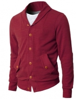 H2H Mans Shawl Collar Sweater Cardigan With Point Button RED Asia L (KMOCAL08)