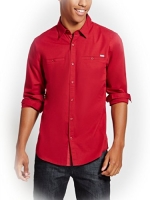 G by GUESS Men's Norton Long-Sleeve Shirt, HAVANA RED (XS)
