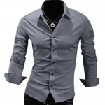 Fashion Mens Casual Long Sleeve Solid Color Business Designer Slim Dress Shirt Medium,Gray
