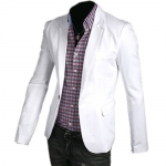 2014 Mens Stylish Casual One Button Cotton Suit Slim Fit Coats Jackets Blazer Medium,White
