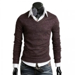 FUNOC Fashion Mens Solid Colors Knit Tops Jumper Knitwear Sweater Pullover (L(Asian XXL), Coffee)