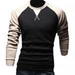 Mens Slim Fit Contrast Color Sweatshirt Crewneck Pullover Casual Sports T-shirt Large,Black