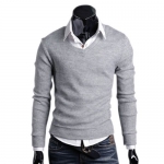 FUNOC Fashion Mens Solid Colors Knit Tops Jumper Knitwear Sweater Pullover (L(Asian XXL), Gray)