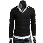 FUNOC Fashion Mens Solid Colors Knit Tops Jumper Knitwear Sweater Pullover (L(Asian XXL), Black)