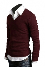 Keral New Men Sweater Jumper Tops Cardigan Premium Stylish Slim Fit V-neck Sweater WineRed L