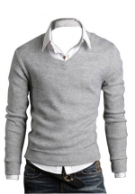 Keral New Men Sweater Jumper Tops Cardigan Premium Stylish Slim Fit V-neck Sweater Gray L