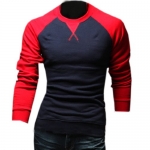 Mens Slim Fit Contrast Color Sweatshirt Crewneck Pullover Casual Sports T-shirt Medium,Navy Blue