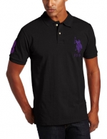 U.S. Polo Assn. Men's Solid Short Sleeve Pique Polo, Black/Purple, Large