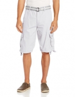 Southpole Men's Belted Ripstop Basic Cargo Short with Washing and 13.5 Inch Length All Season, White, 29