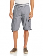 Southpole Men's Belted Ripstop Basic Cargo Short with Washing and 13.5 Inch Length All Season, Light Gray, 29